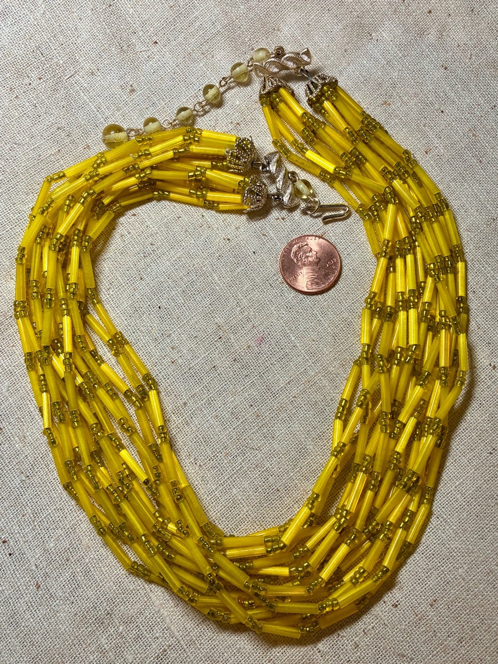 Vintage Yellow Multi-Strand Glass Bead Necklace - made in Japan